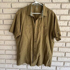 Kuhl Shirt Men’s Olive Green Linen Cotton Short Sleeve Button Up Outdoor XXL
